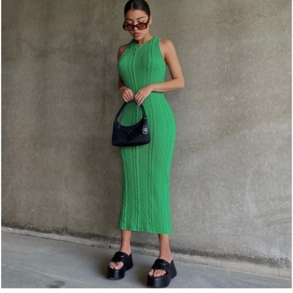 Zara Women’s Green Long Sleeveless Cable Knit Dress SZ M! - Picture 6 of 12